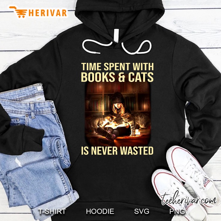 Time Spent With Books & Cat Is Never Wasted Hoodie