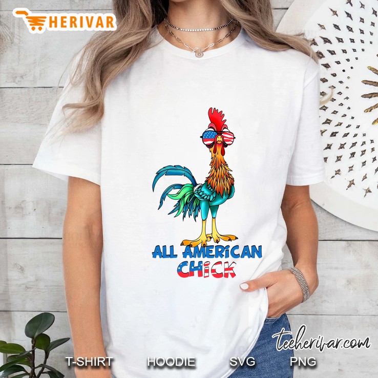 All American Chick Rooster Wear Sunglasses Version Ladies Tee