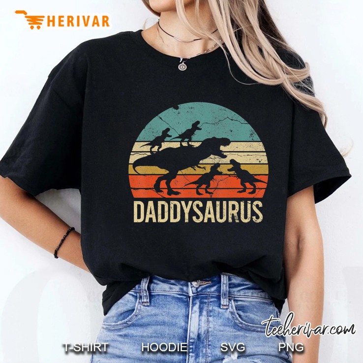 Daddy Dinosaur Daddysaurus 4 Four Kids Gift For Father Day Ladies Tee