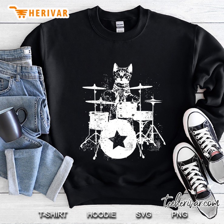 Punk Rockstar Kitten Kitty Cat Drummer Playing Drums Sweatshirt