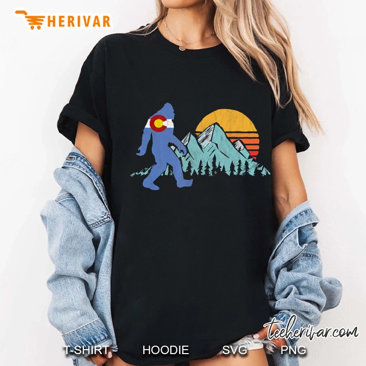 Retro Bigfoot Sun & Mountain State Flag Of Colorado Ladies Tee