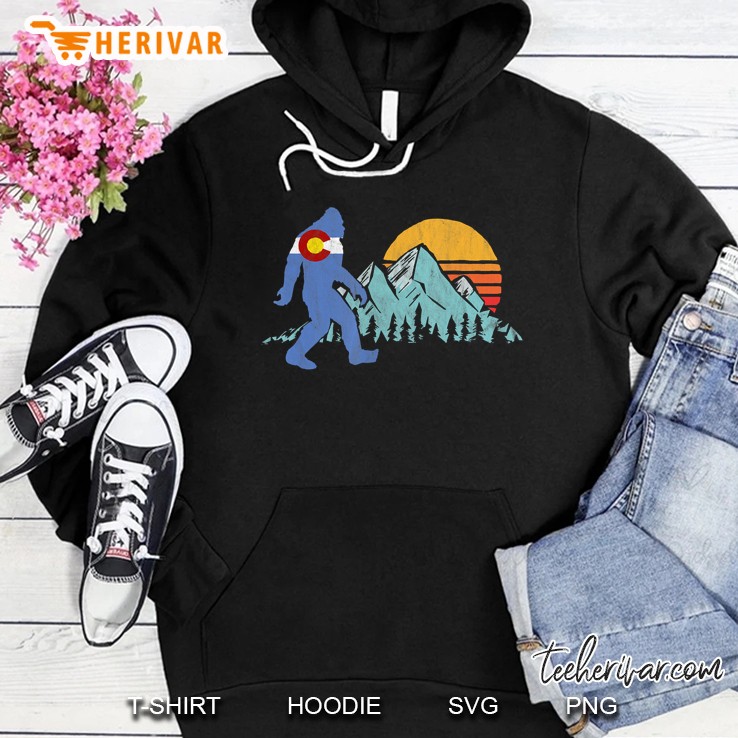 Retro Bigfoot Sun & Mountain State Flag Of Colorado Hoodie