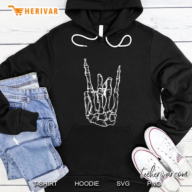 Rock Hand Shirt Skeleton Rocking It Heavy Metal Horns Tee Mugs