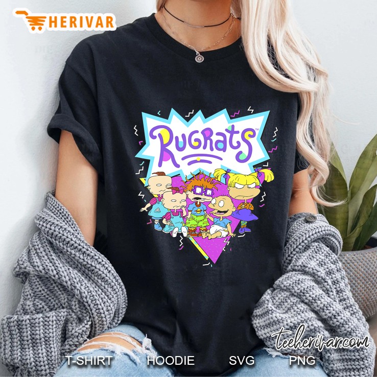 Rugrats Group Shot Retro Geometric Logo Ladies Tee