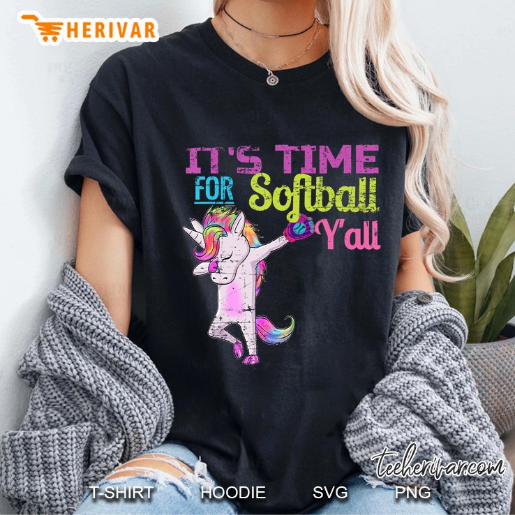 Softball Shirt Girls Dabbing Unicorn Softball Y'all Vintage Hoodie