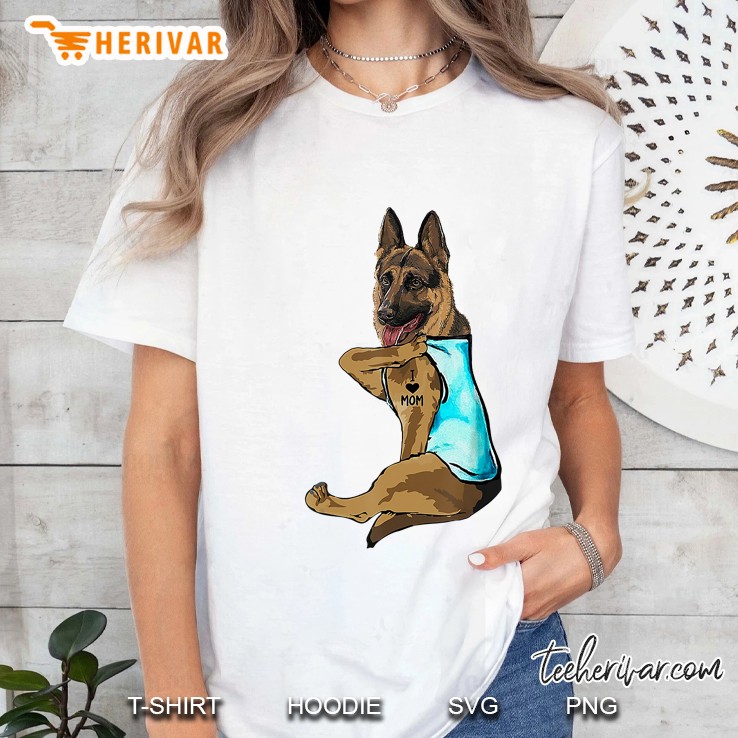 German Shepherd I Love Mom Tattoo Ladies Tee