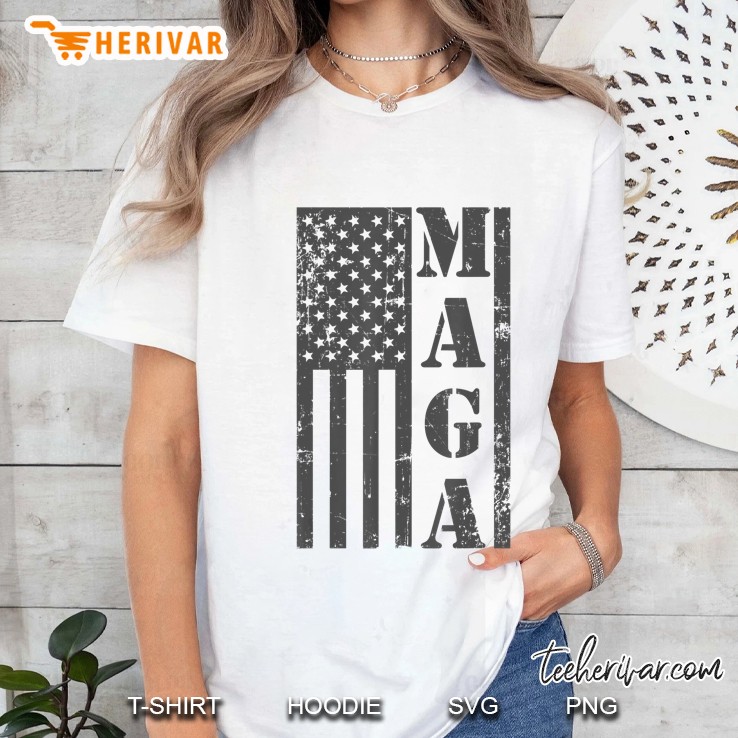Maga Flag Shirt Patriotic Gray Distressed American Flag Ladies Tee