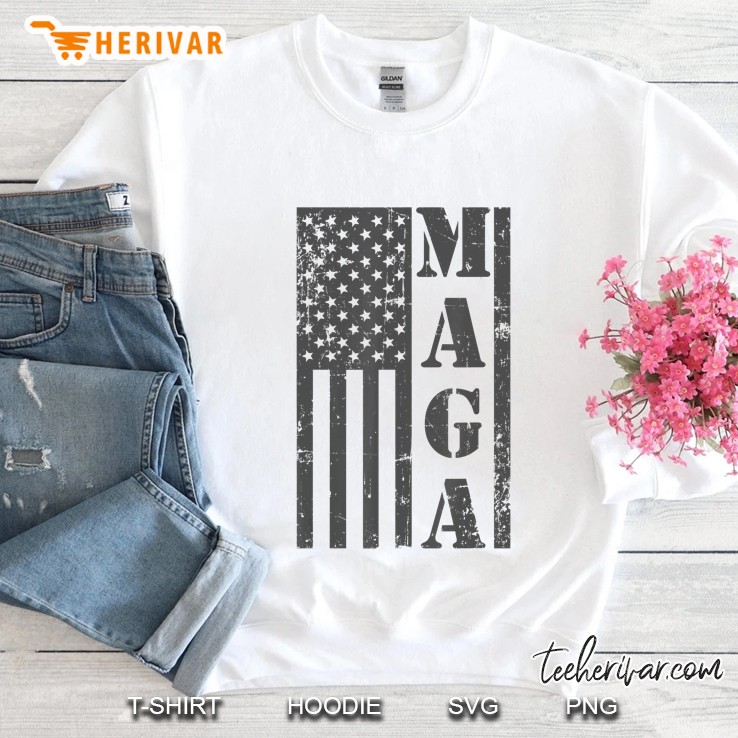 Maga Flag Shirt Patriotic Gray Distressed American Flag Sweatshirt