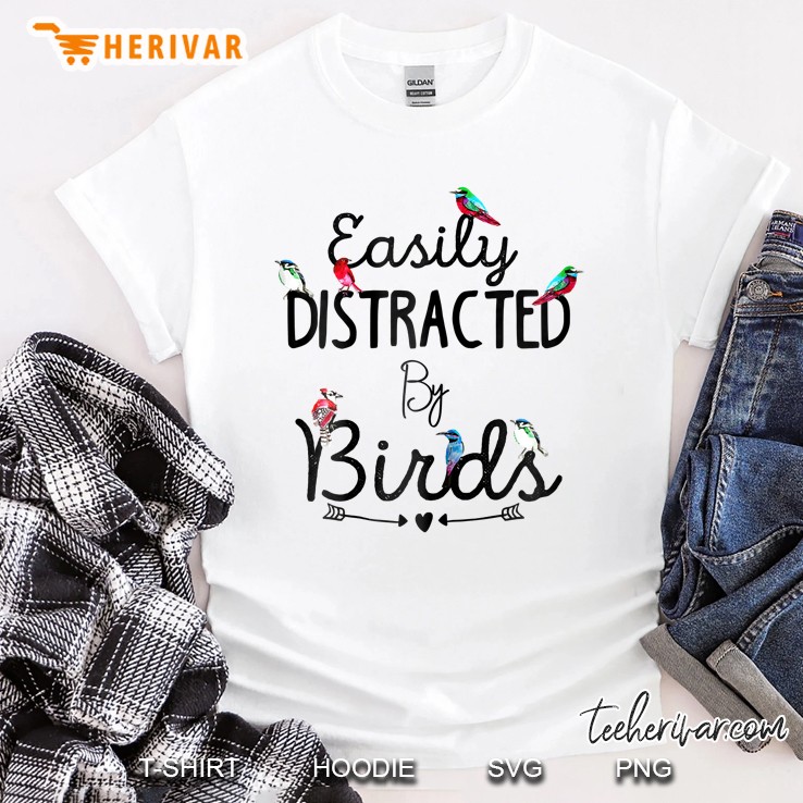Womens Easily Distracted By Birds Watercolor Birds Best Art Shirt