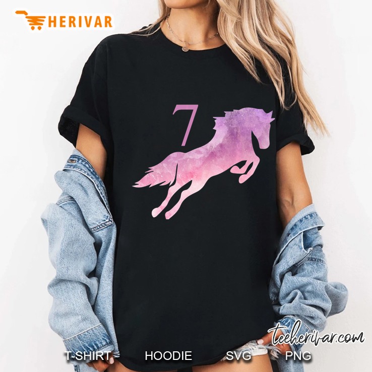 Girls 7Th Birthday Horse Watercolor 7 Year Old Shirt Gift Ladies Tee