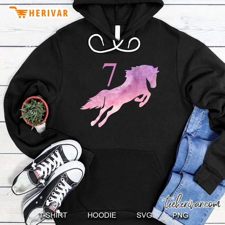 Girls 7Th Birthday Horse Watercolor 7 Year Old Shirt Gift Hoodie