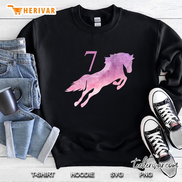 Girls 7Th Birthday Horse Watercolor 7 Year Old Shirt Gift Sweatshirt