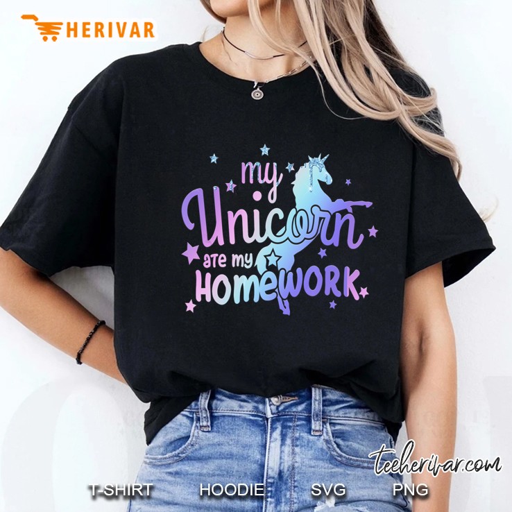 My Unicorn Ate My Homework Shirt Girls School Purple Ombre Ladies Tee