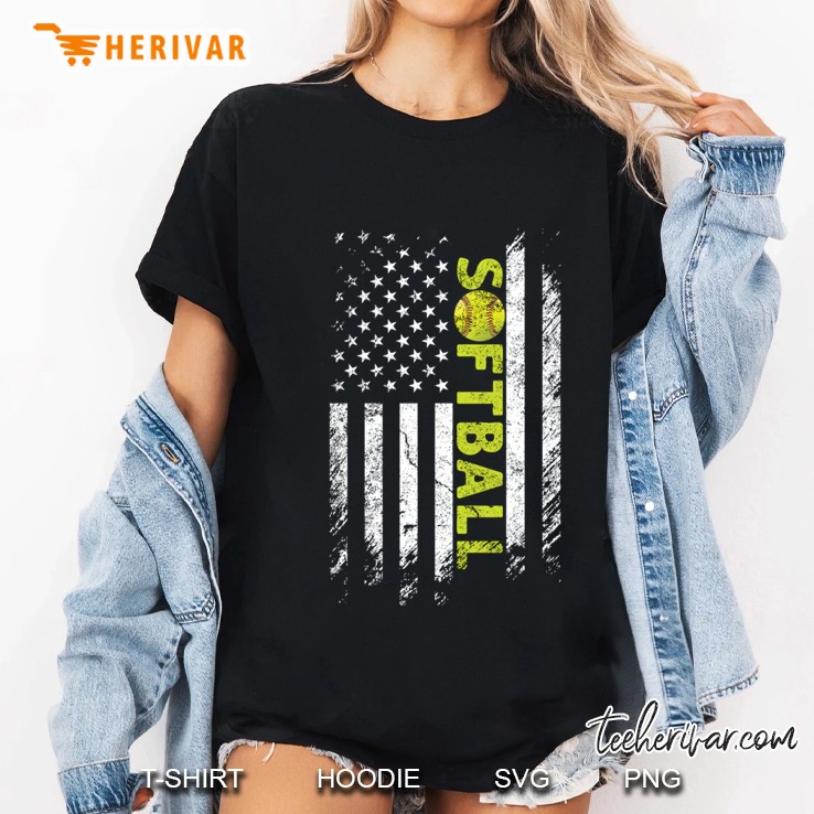 Softball American Flag Softball Player Ladies Tee