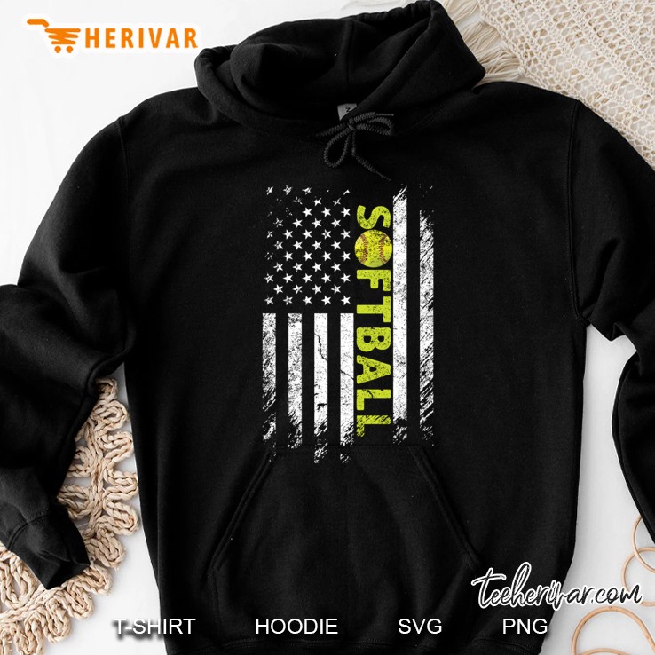 Softball American Flag Softball Player Hoodie