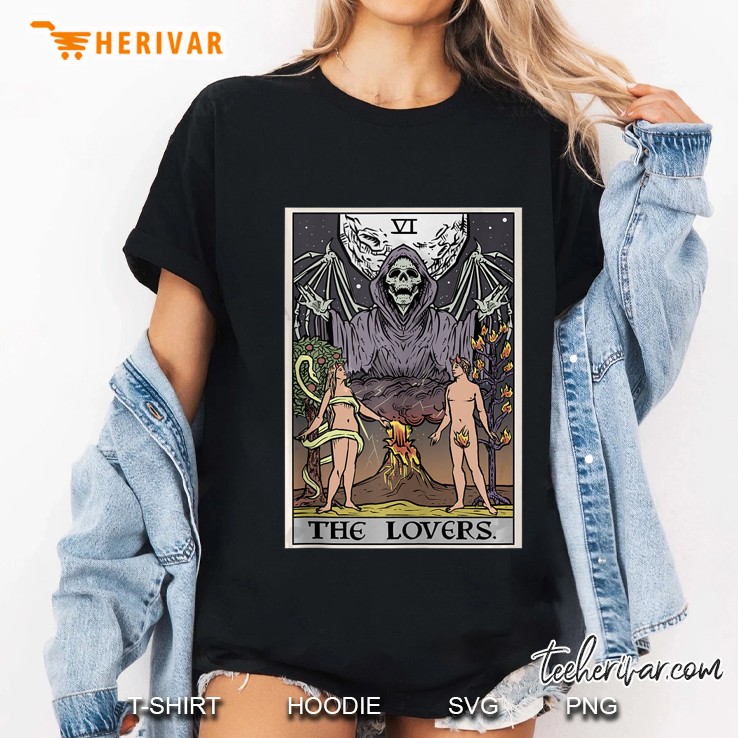 The Lovers Tarot Card Grim Reaper Halloween Gothic Ladies Tee