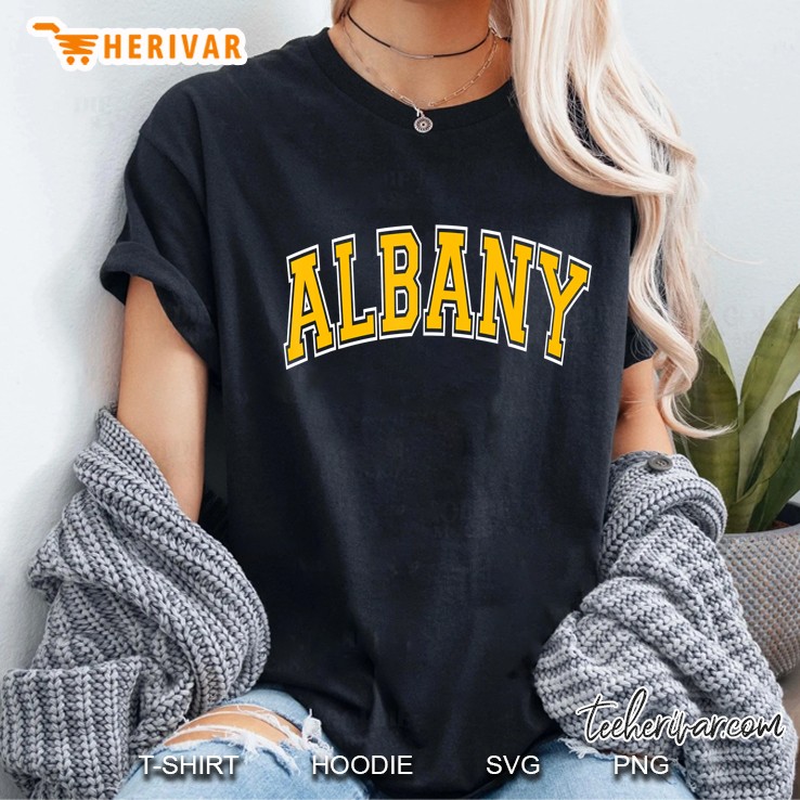 Albany Varsity Style Amber Text Ladies Tee