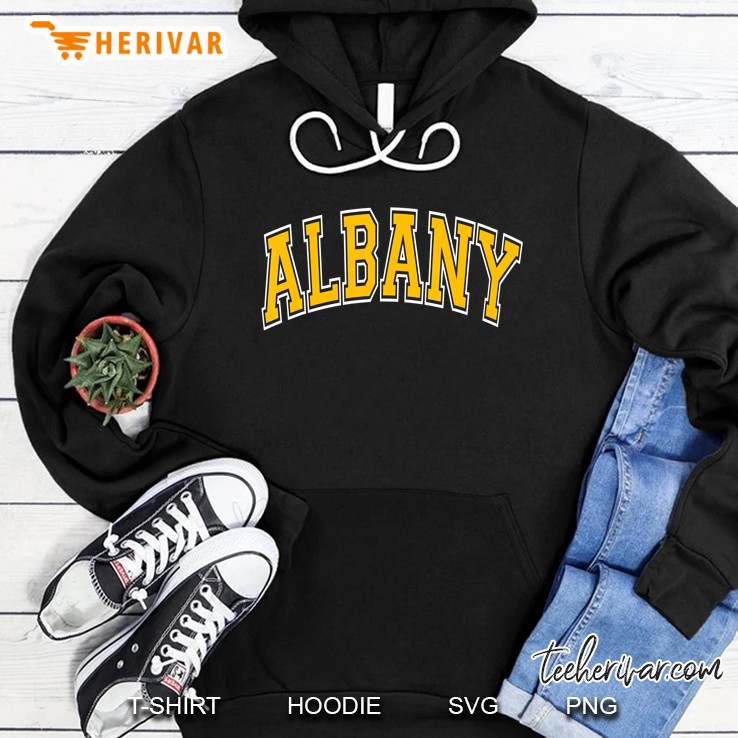 Albany Varsity Style Amber Text Hoodie