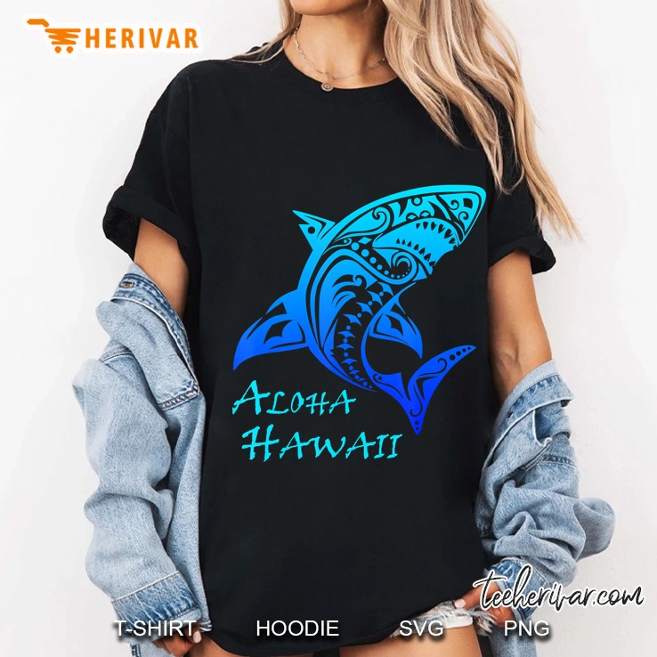 Aloha Hawaii Vintage Tribal Shark Vacation Ladies Tee