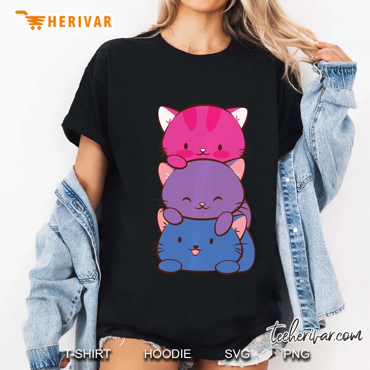 Bisexual Pride Kawaii Kitty Cat Stack Anime Ladies Tee