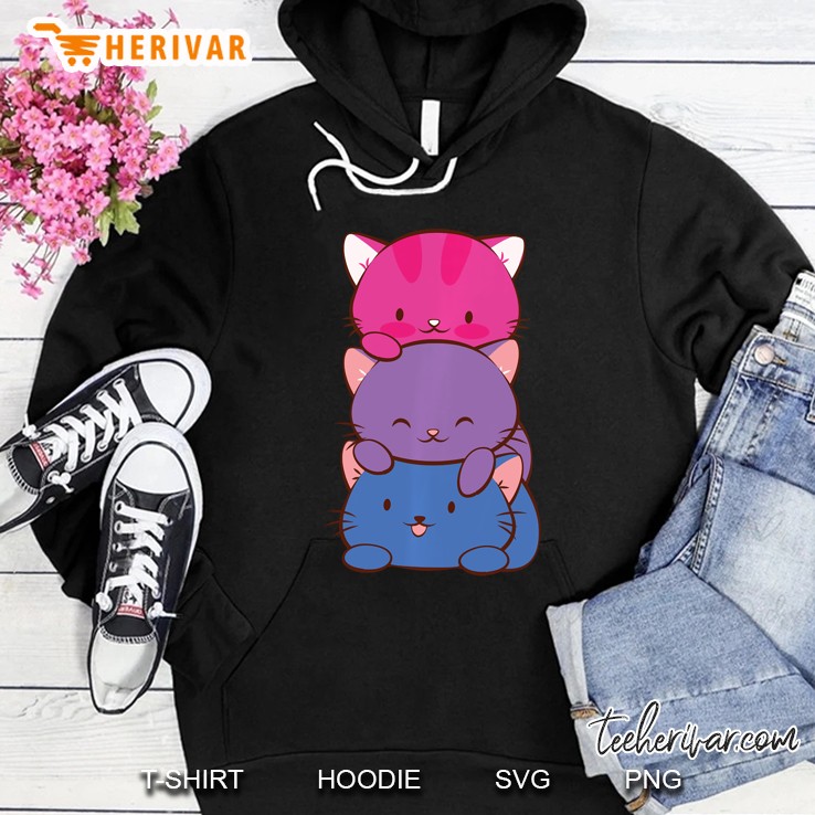 Bisexual Pride Kawaii Kitty Cat Stack Anime Hoodie