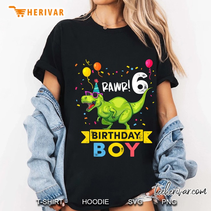Kids 6 Year Old Shirt 6Th Birthday Boy T Rex Dinosaur Ladies Tee