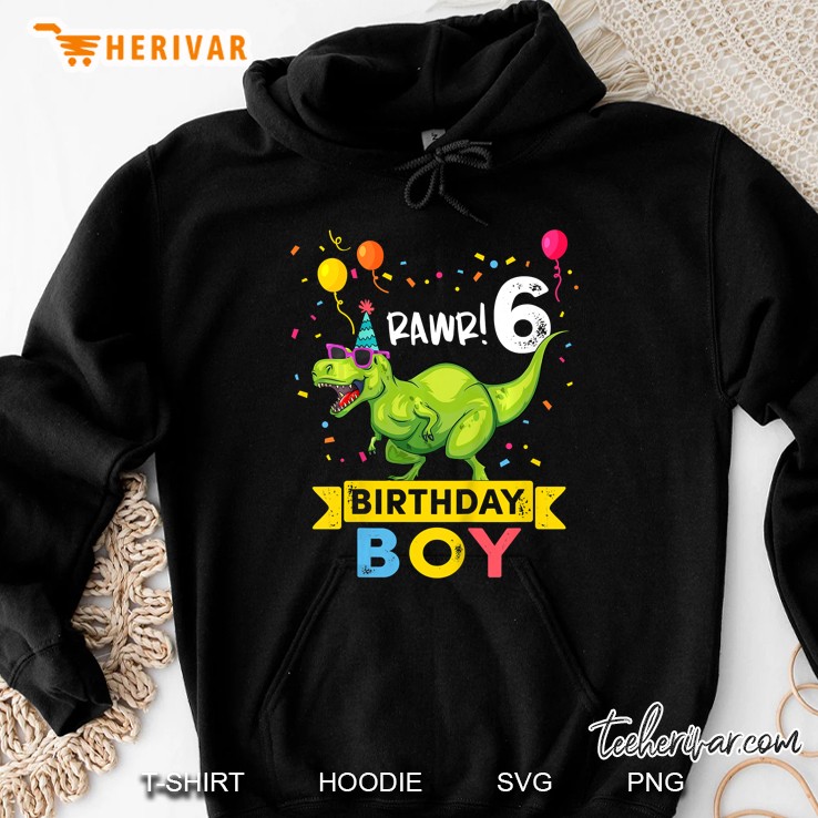 Kids 6 Year Old Shirt 6Th Birthday Boy T Rex Dinosaur Hoodie