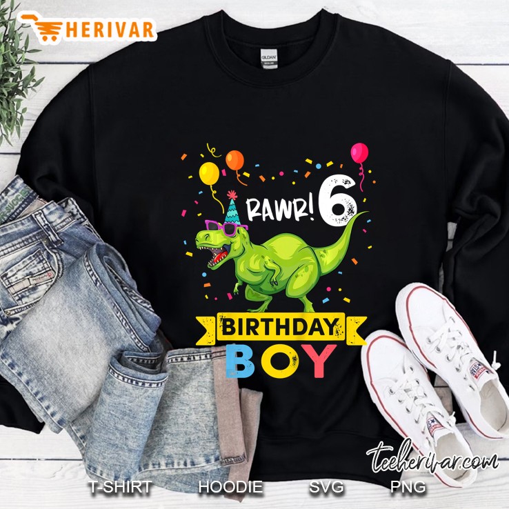 Kids 6 Year Old Shirt 6Th Birthday Boy T Rex Dinosaur Sweatshirt