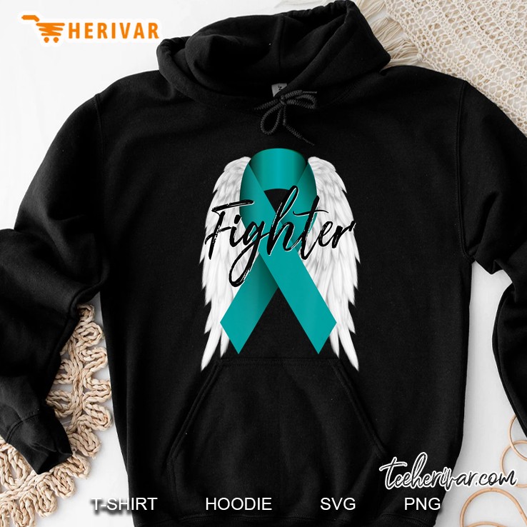 Ovarian Cancer Fighter Teal Ribbon Angel Wings Survivor Hoodie