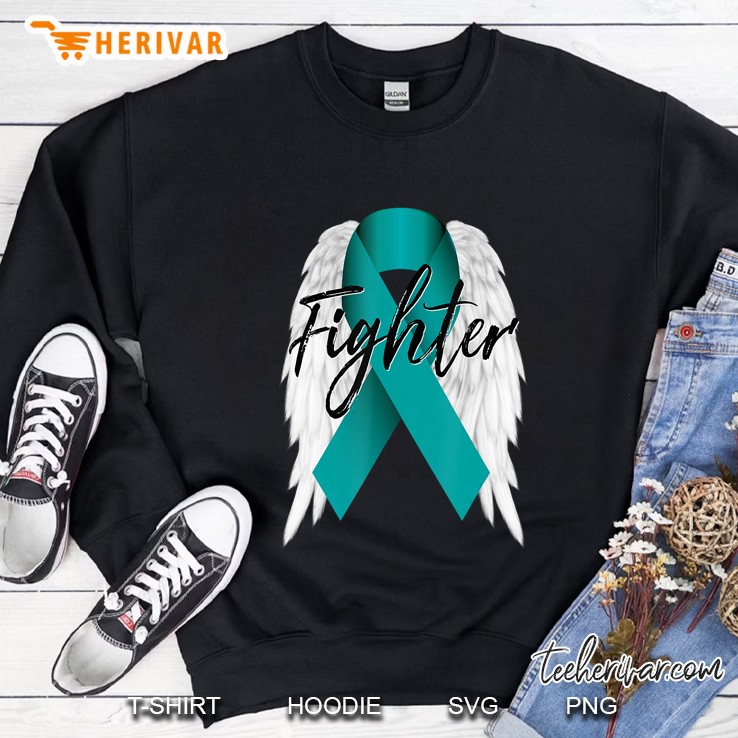 Ovarian Cancer Fighter Teal Ribbon Angel Wings Survivor Sweatshirt