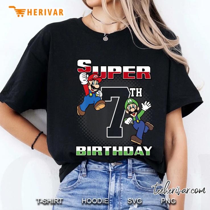 Super Mario And Luigi Super Birthday 7Th Birthday Portrait Ladies Tee