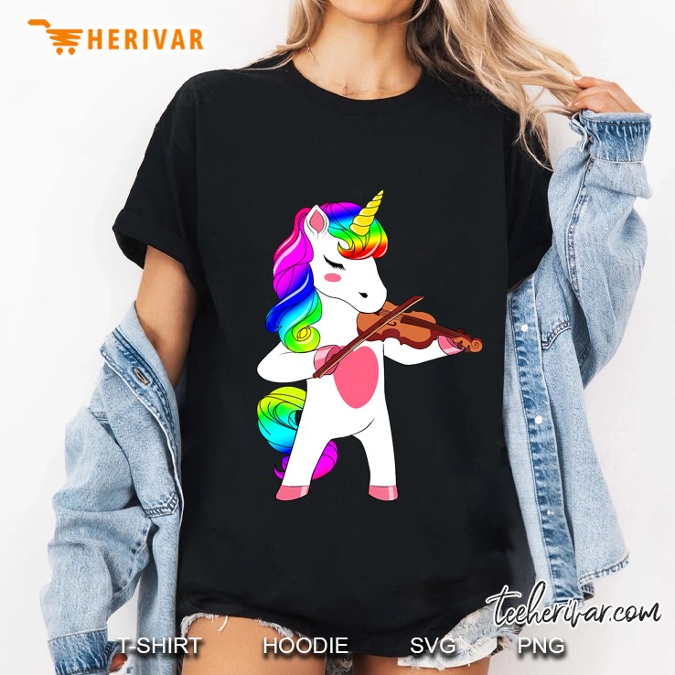 Unicorn Playing Violin Fiddle Ladies Tee