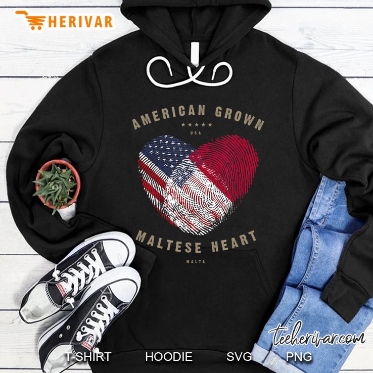 American Grown Maltese Heart Love Malta Flag Hoodie