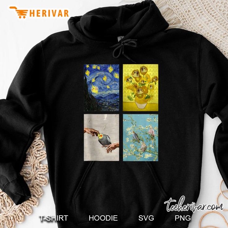 Artsy Birbs, Fake Oil Painting, Funny Pet Parrot Cockatiel Hoodie
