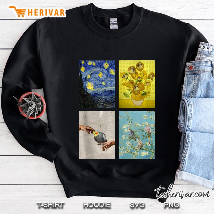 Artsy Birbs, Fake Oil Painting, Funny Pet Parrot Cockatiel Sweatshirt