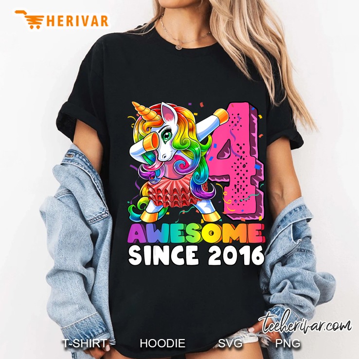 Awesome Since 2016 Dabbing Unicorn Tutu 4Th Birthday Gift Hoodie