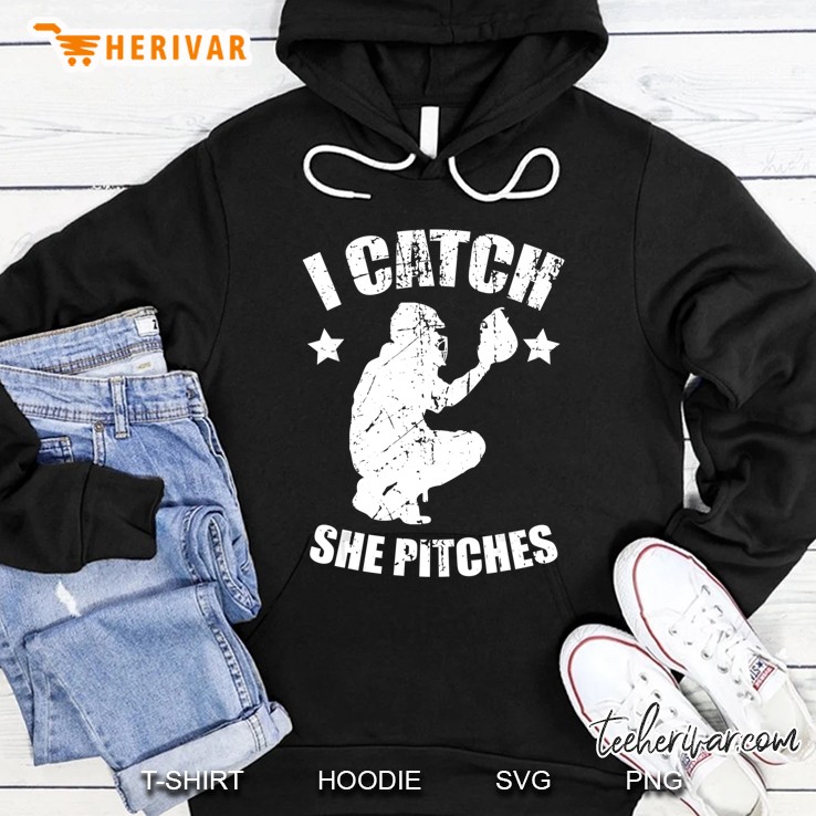 I Catch She Pitches Sport Team Softball Catcher Hoodie
