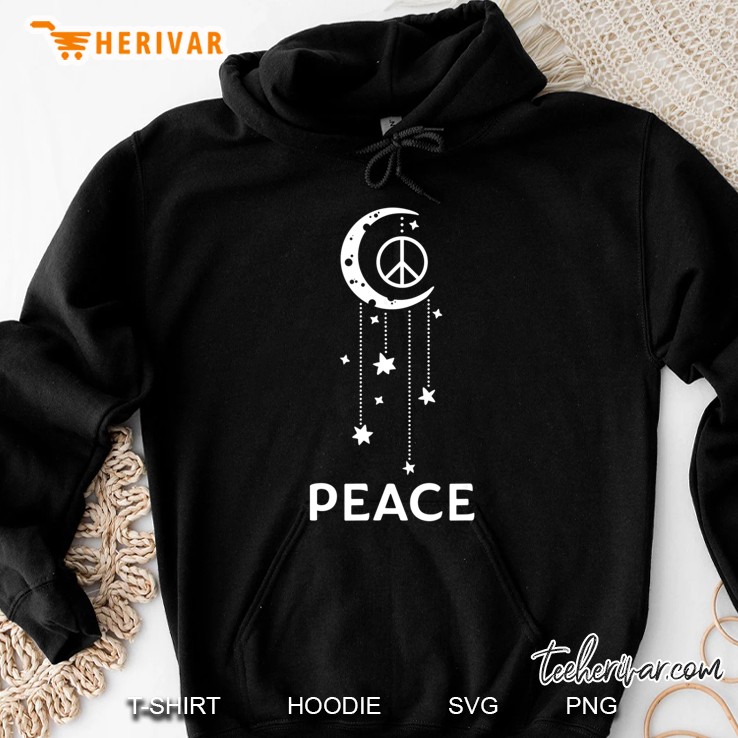 New Age Peace Sign Symbol Moon And Stars Peaceful Design Hoodie