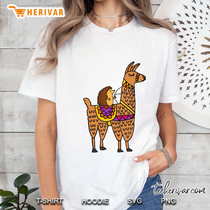 Smileteesanim Funny Hedgehog Riding Llama Ladies Tee