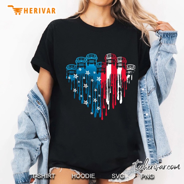 Buses American Flag Melting Heart Version Ladies Tee