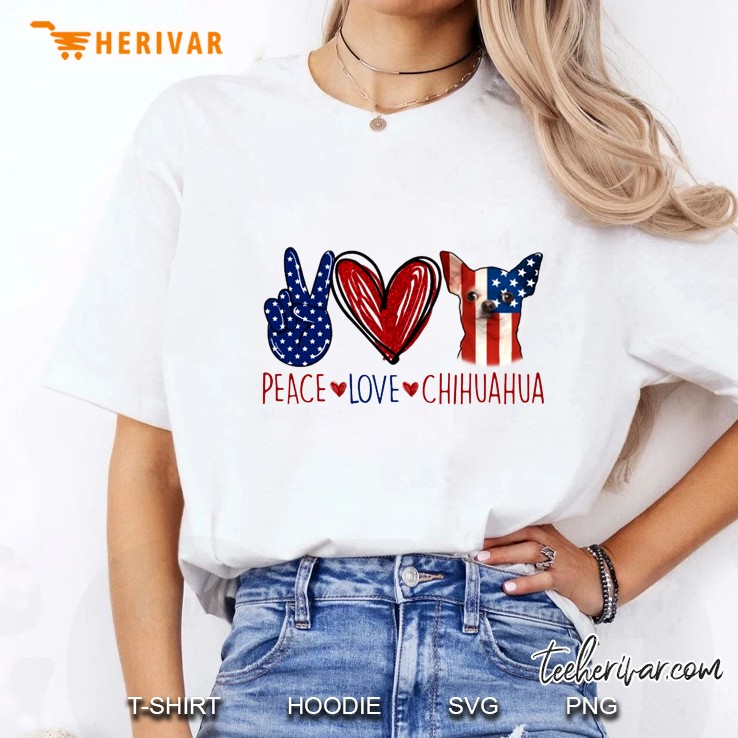 Peace Love Chihuahua American Flag Version Ladies Tee