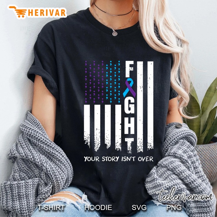Awareness Suicide Prevention Ribbon Fight American Flag Pullover Ladies Tee