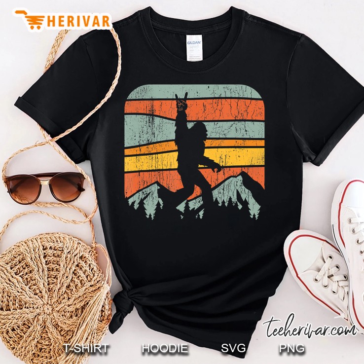 Bigfoot Rock And Roll Retro Mountain Sunset Sasquatch Gift Shirt