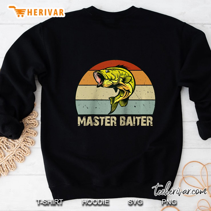 Master Baiter Funny Bass Fishing Gifts For Men Dads Raglan Baseball Tee Mugs