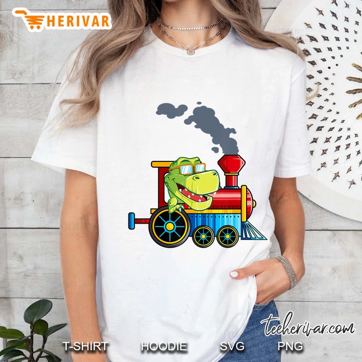 Dinosaur Riding A Train Tyrannosaurus Dino Boys Girls Ladies Tee