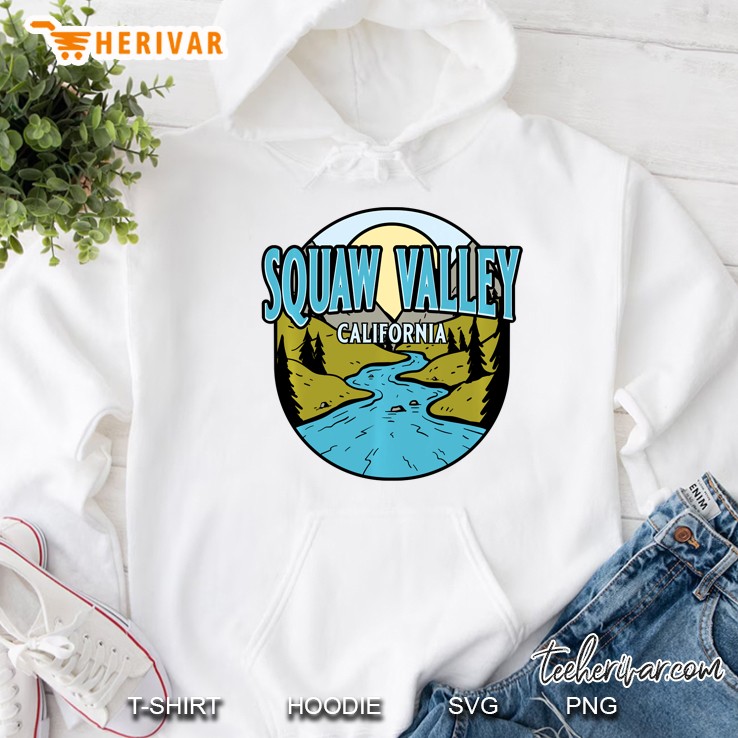Vintage Squaw Valley, California River Valley Souvenir Print Pullover Hoodie
