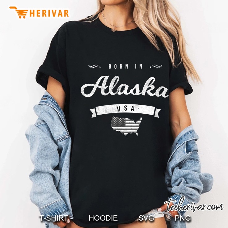 Born In Alaska Ak Retro Vintage Usa Map Flag Ladies Tee
