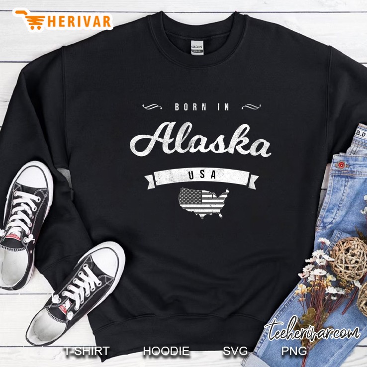 Born In Alaska Ak Retro Vintage Usa Map Flag Sweatshirt