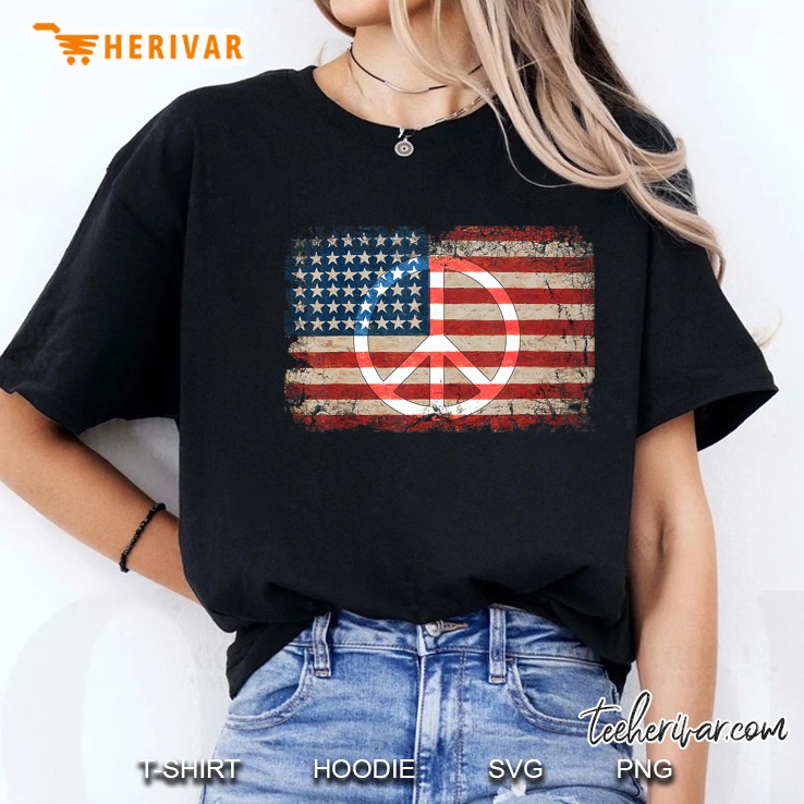 Distressed American Flag Peace Sign Equality Patriotic Gift Ladies Tee