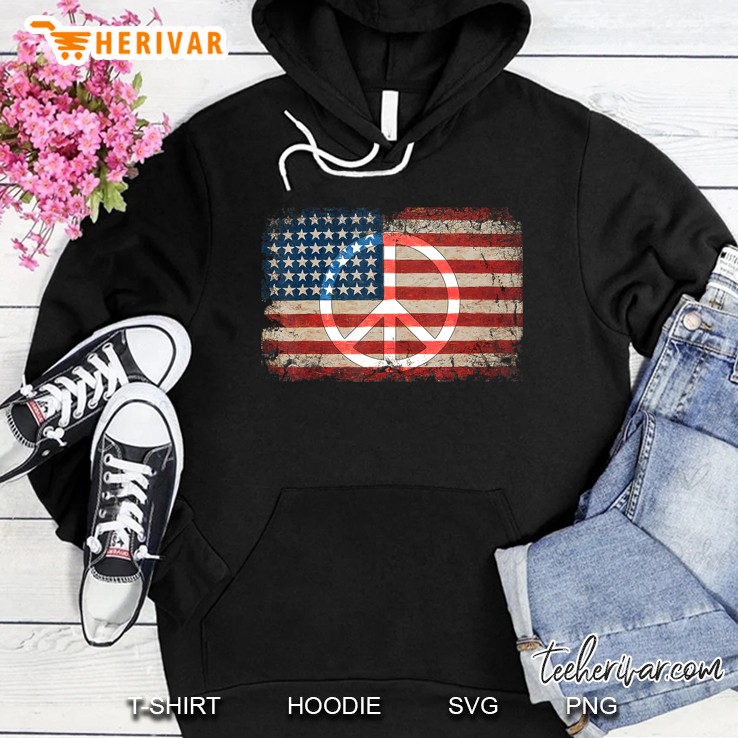 Distressed American Flag Peace Sign Equality Patriotic Gift Hoodie